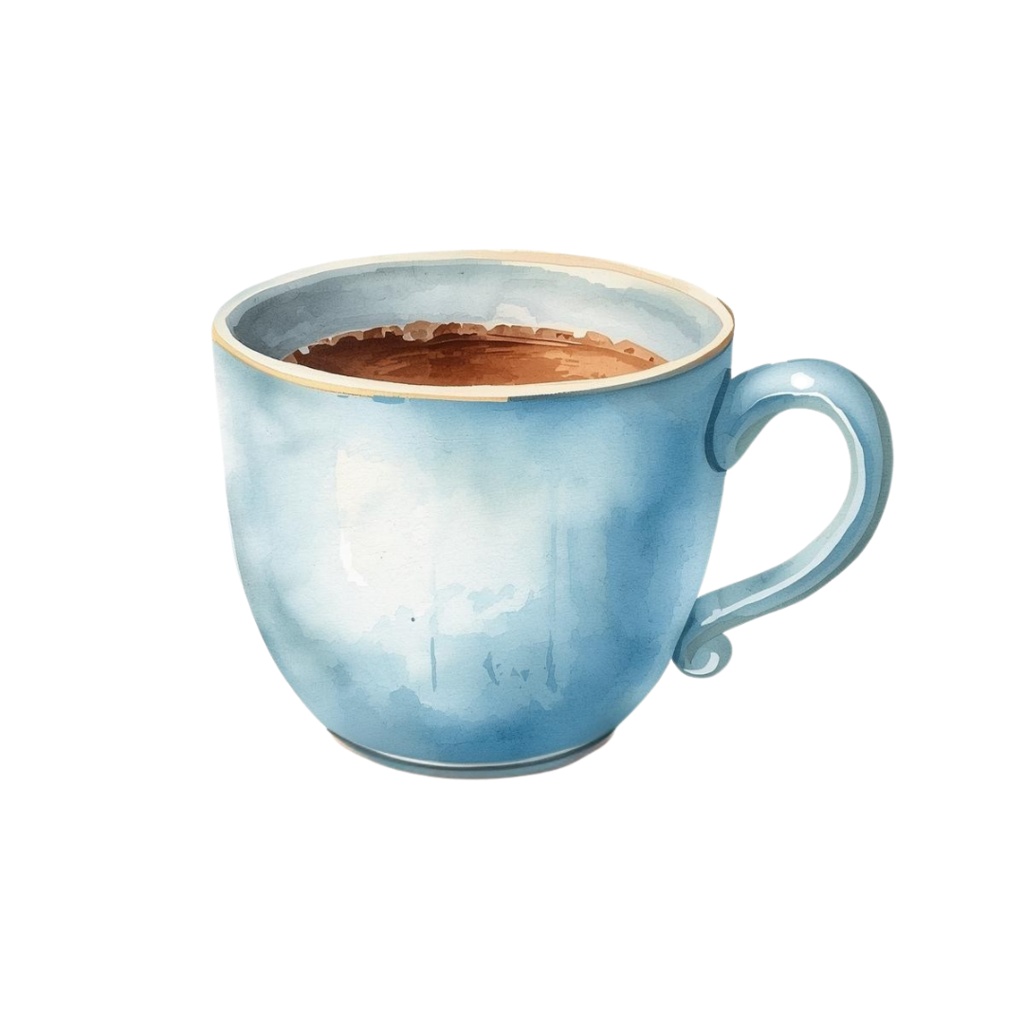 「カフェシリーズ」 水色・ブルー イラストセット|水彩風アンティーク調・可愛いクリップアート12点セット(PNG背景透過)