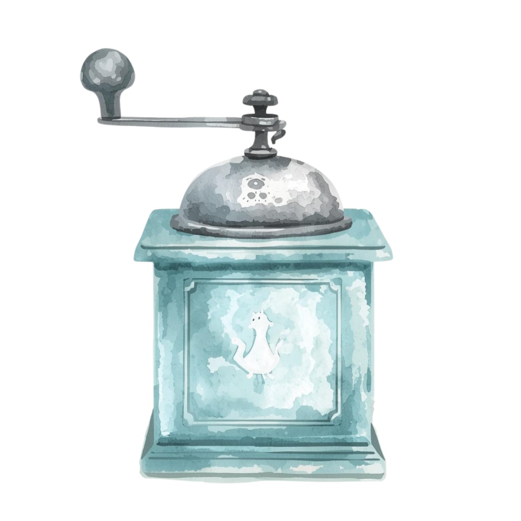 「カフェシリーズ」 水色・ブルー イラストセット|水彩風アンティーク調・可愛いクリップアート12点セット(PNG背景透過)