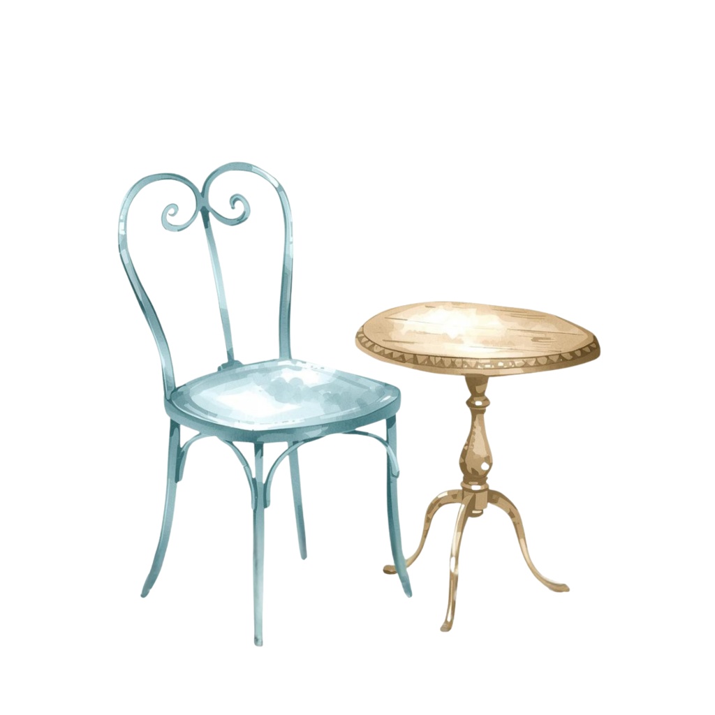 「カフェシリーズ」 水色・ブルー イラストセット|水彩風アンティーク調・可愛いクリップアート12点セット(PNG背景透過)