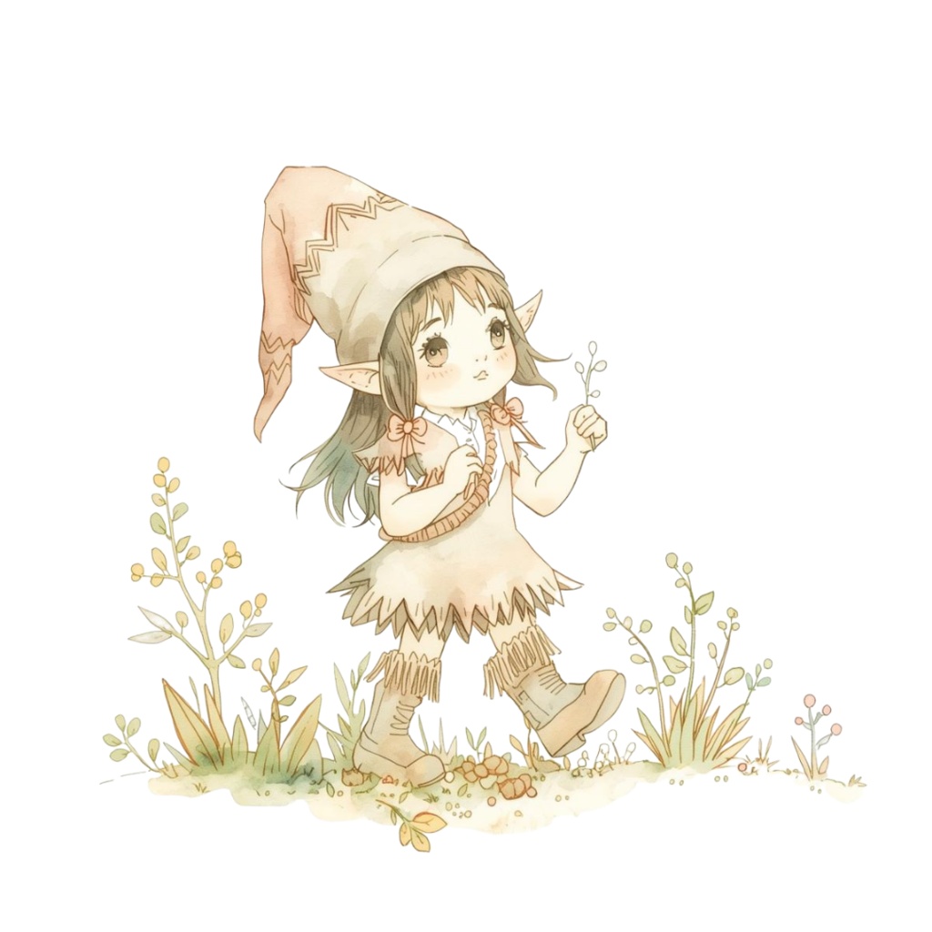 水彩風 森や草木の妖精シリーズ イラストセット(全10種)|アンティーク調・可愛い森の妖精クリップアート(PNG)