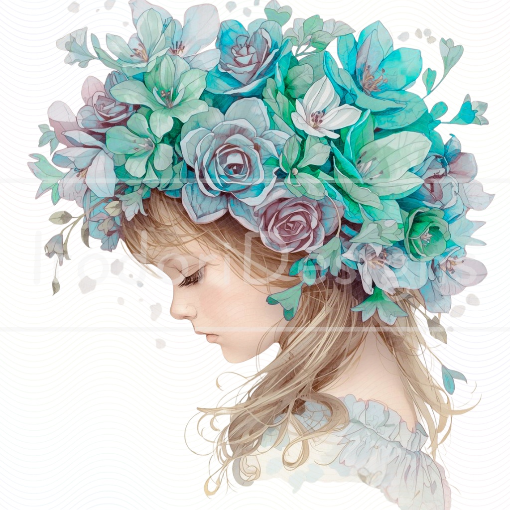 「花の帽子の女の子・サイケデリック版」クリップアートシリーズ(全18種)