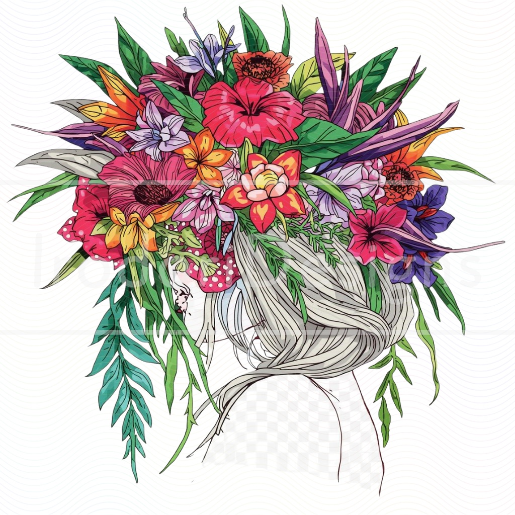 「花の帽子の女の子・サイケデリック版」クリップアートシリーズ(全18種)