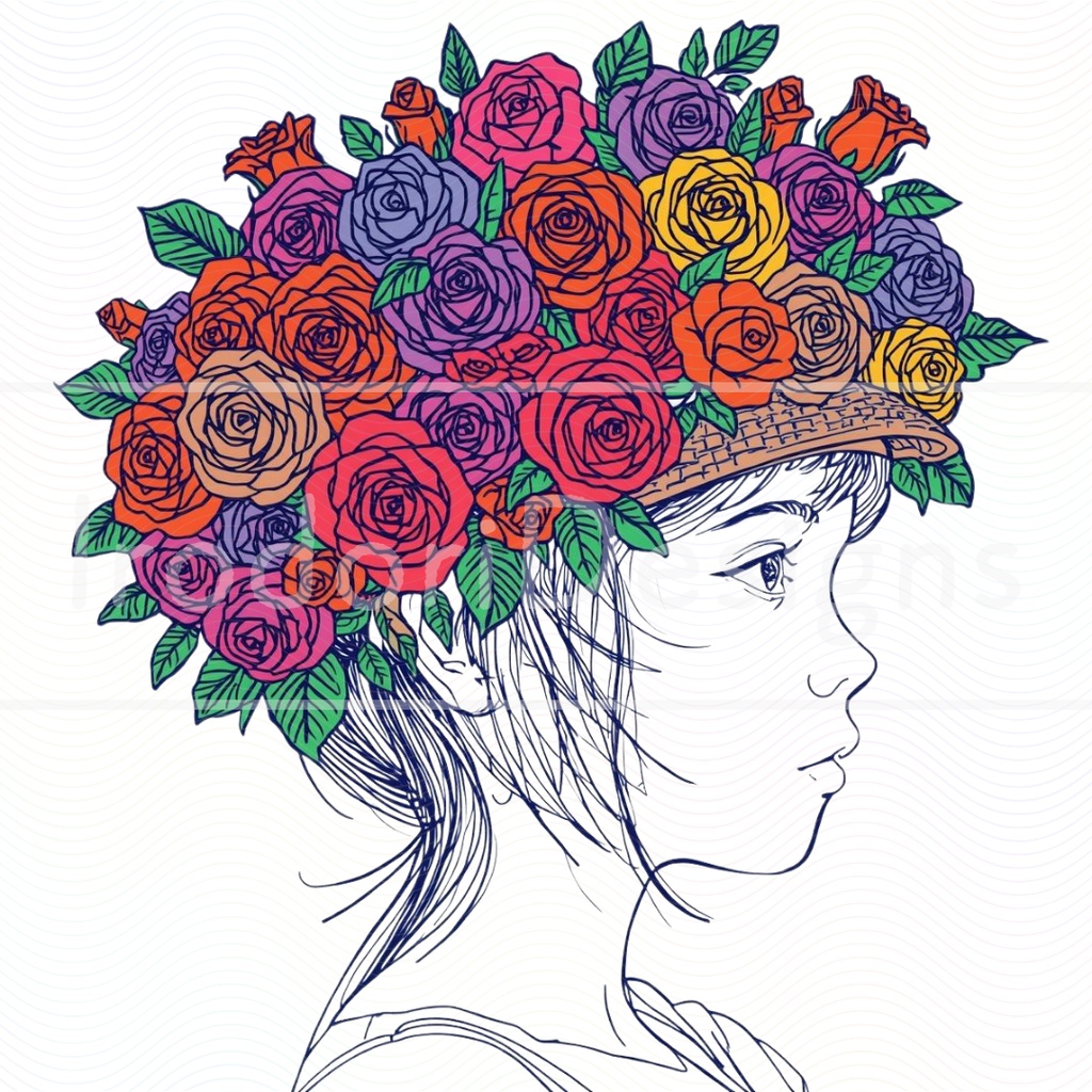 「花の帽子の女の子・サイケデリック版」クリップアートシリーズ(全18種)