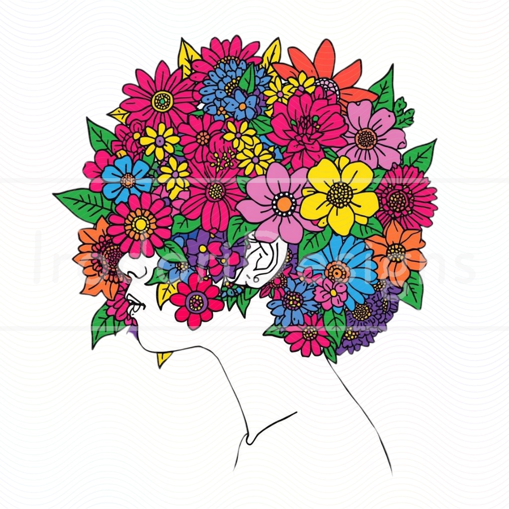 「花の帽子の女の子・サイケデリック版」クリップアートシリーズ(全18種)