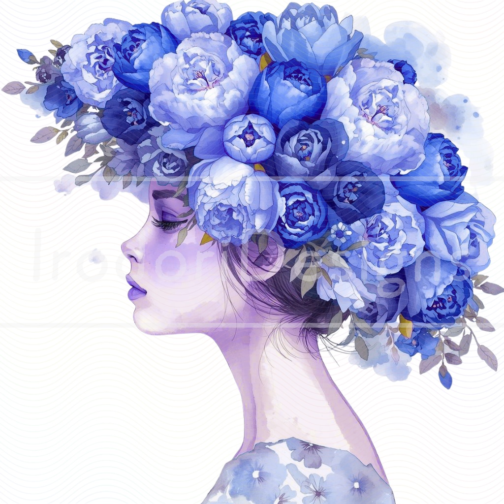 「花の帽子の女の子・サイケデリック版」クリップアートシリーズ(全18種)