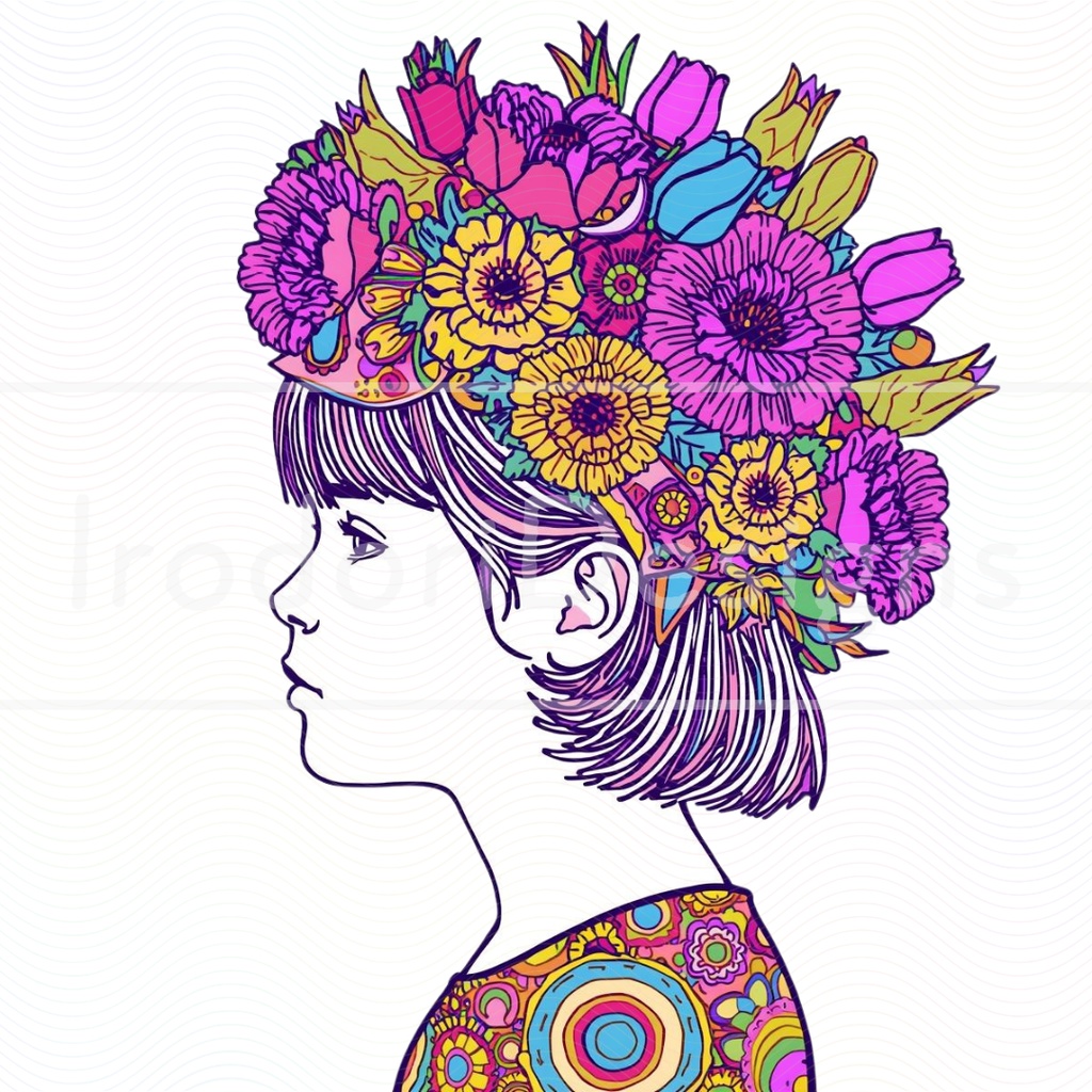 「花の帽子の女の子・サイケデリック版」クリップアートシリーズ(全18種)