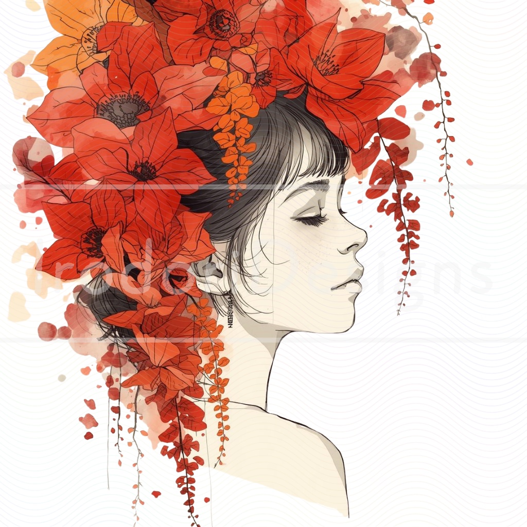 「花の帽子の女の子・サイケデリック版」クリップアートシリーズ(全18種)