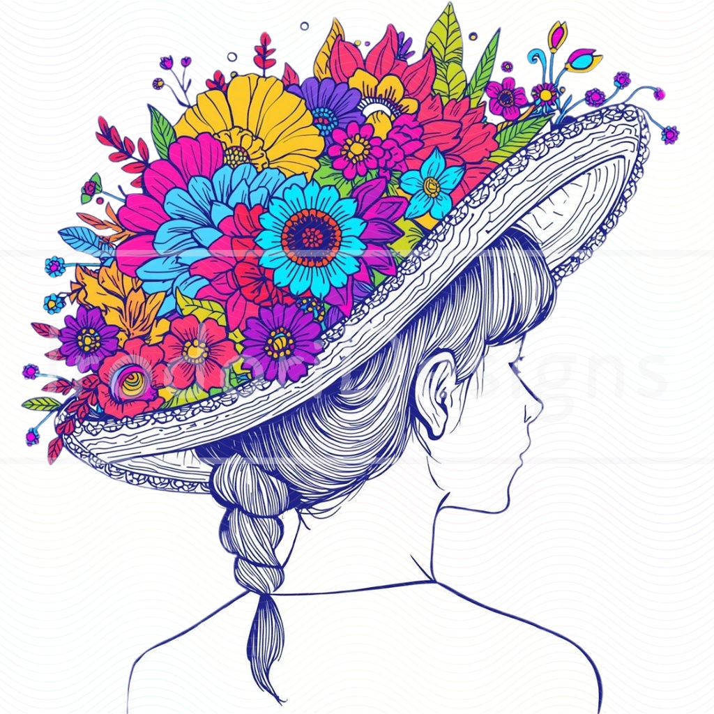 「花の帽子の女の子・サイケデリック版」クリップアートシリーズ(全18種)