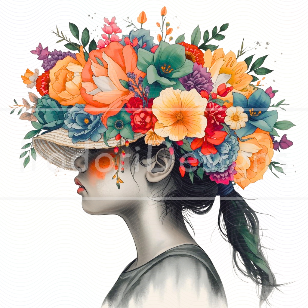 「花の帽子の女の子・サイケデリック版」クリップアートシリーズ(全18種)