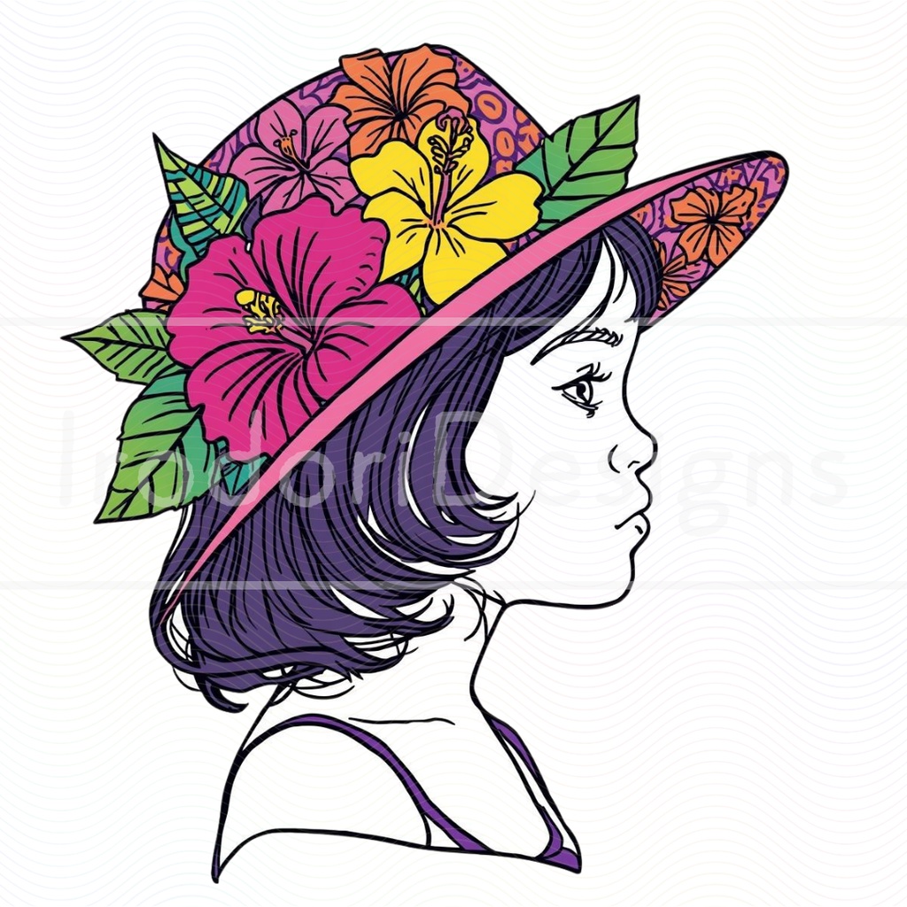 「花の帽子の女の子・サイケデリック版」クリップアートシリーズ(全18種)