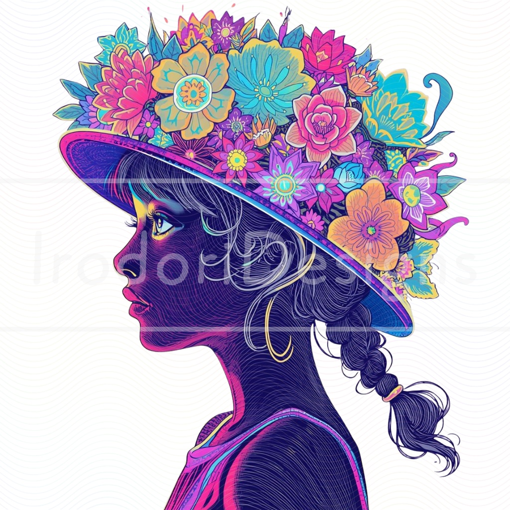 「花の帽子の女の子・サイケデリック版」クリップアートシリーズ(全18種)