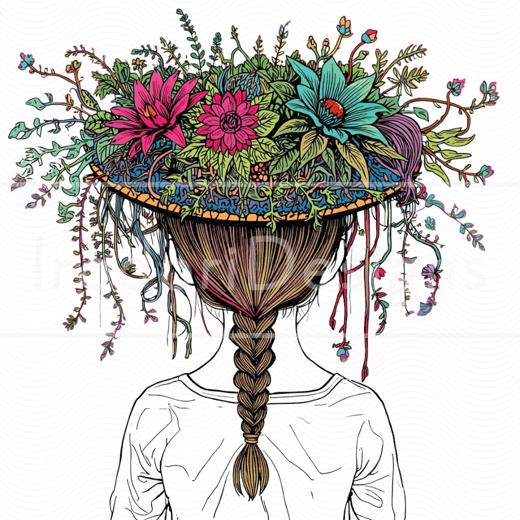 「花の帽子の女の子・サイケデリック版」クリップアートシリーズ(全18種)