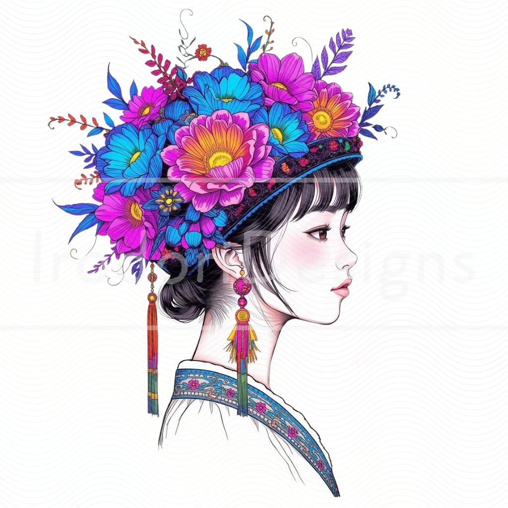 「花の帽子の女の子・サイケデリック版」クリップアートシリーズ(全18種)