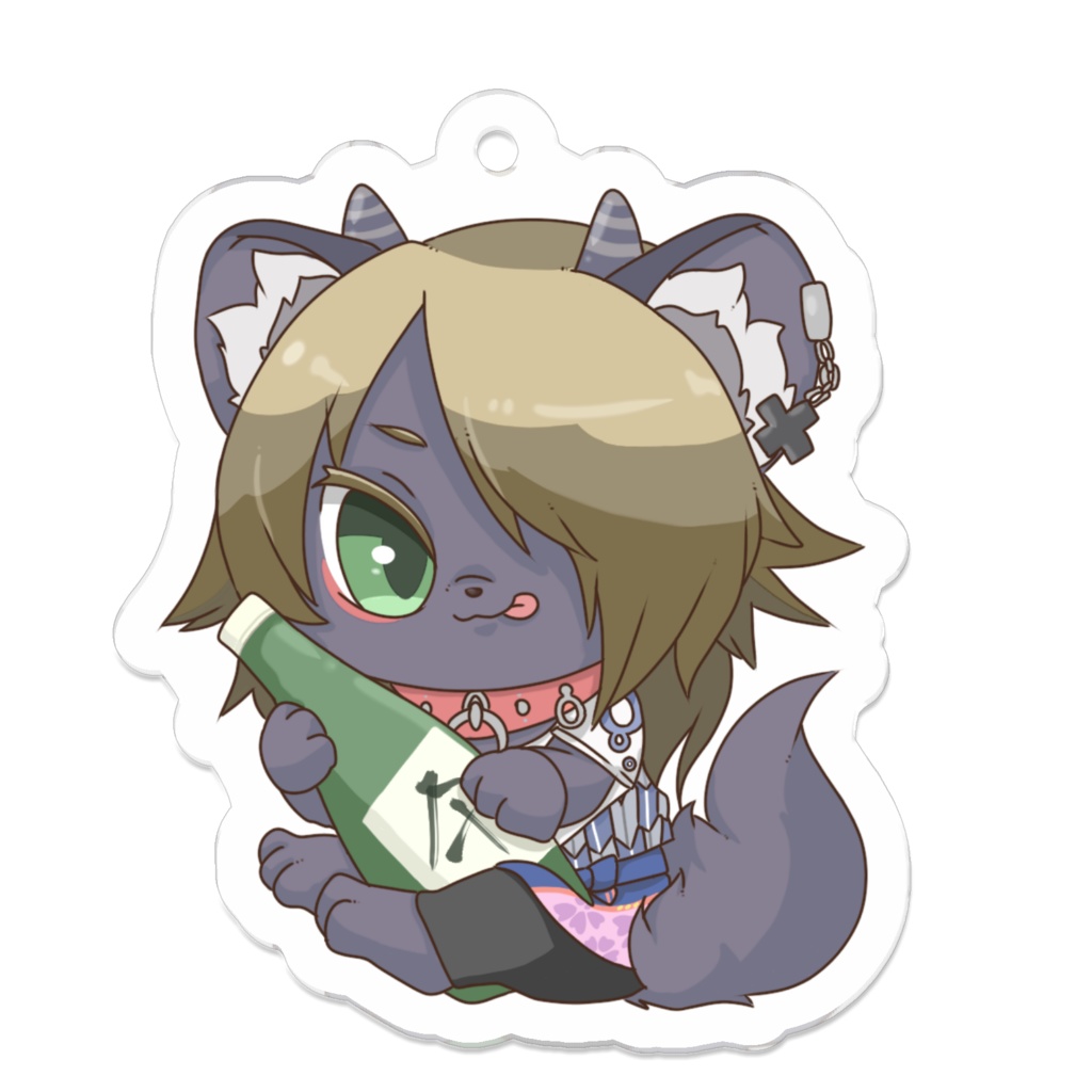 酒瓶抱えぎるアクリルキーホルダー(コーティング)