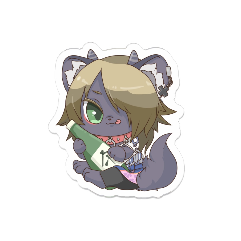 酒瓶抱えぎるアクリルバッジ