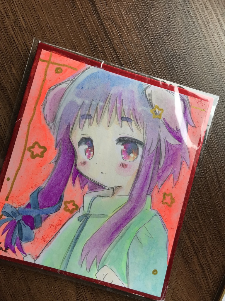 いぬみみさんアナログイラスト　色紙（12ｃｍ×13.5ｃｍ）
