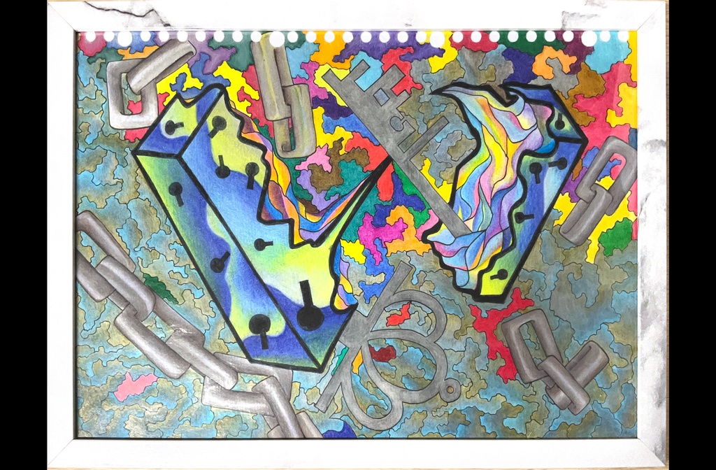 色鉛筆抽象画「こだわりの鍵」