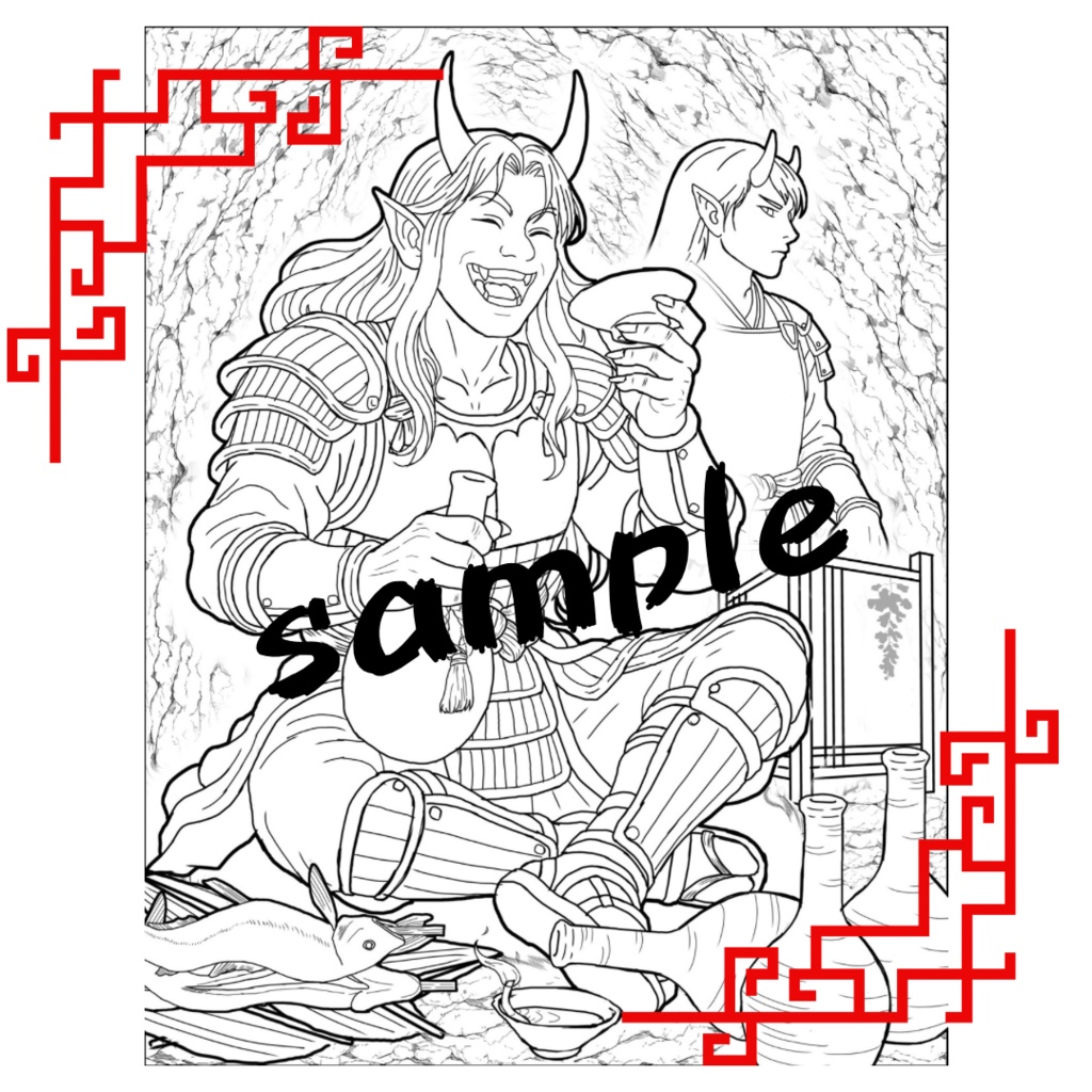 【PDFぬりえ】酒呑童子 - A4 & Letterサイズ対応(2サイズ入り)