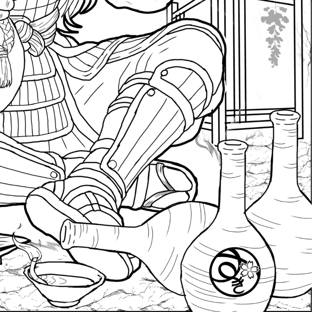 酒呑童子 Shuten-doji ぬりえページ | 日本の妖怪 | PDF PNG 収録 | 手描きラインアート