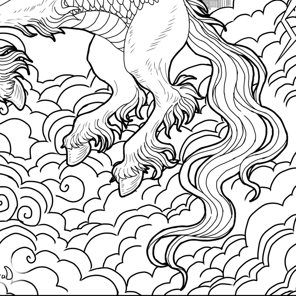 麒麟 Kirin ぬりえページ | 日本の妖怪 | PDF PNG 収録 | 手描きラインアート