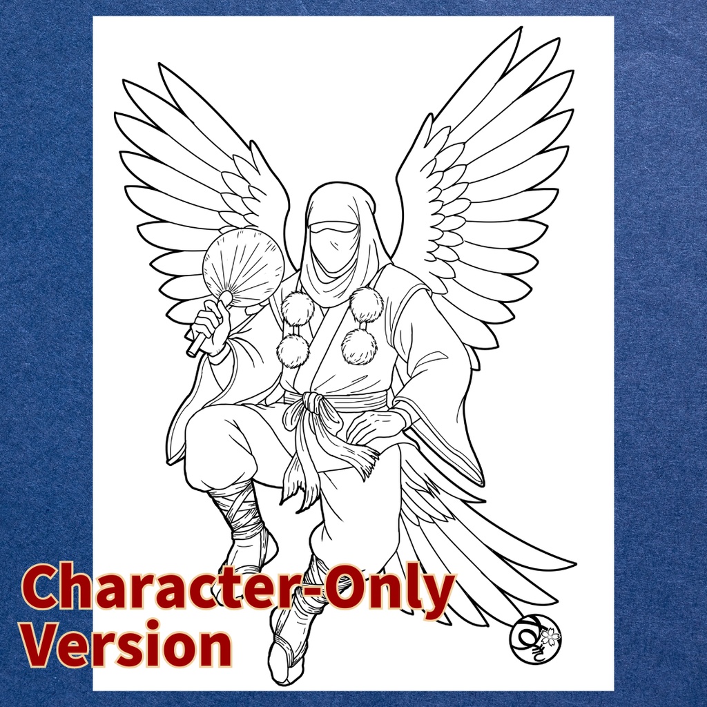 天狗 Tengu ぬりえページ | 日本の妖怪 | PDF PNG 収録 | 手描きラインアート