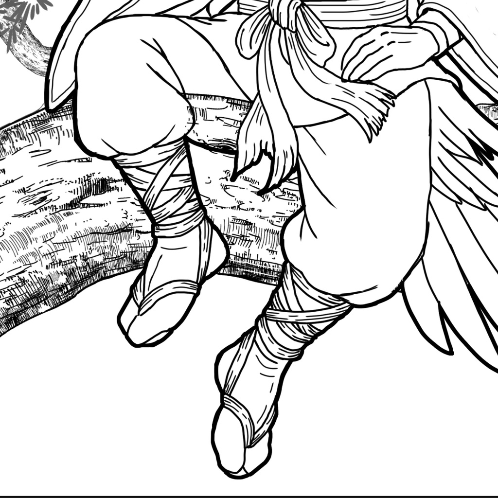 天狗 Tengu ぬりえページ | 日本の妖怪 | PDF PNG 収録 | 手描きラインアート