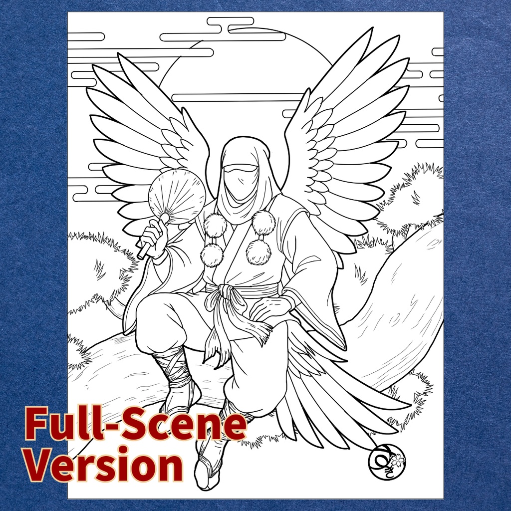 天狗 Tengu ぬりえページ | 日本の妖怪 | PDF PNG 収録 | 手描きラインアート