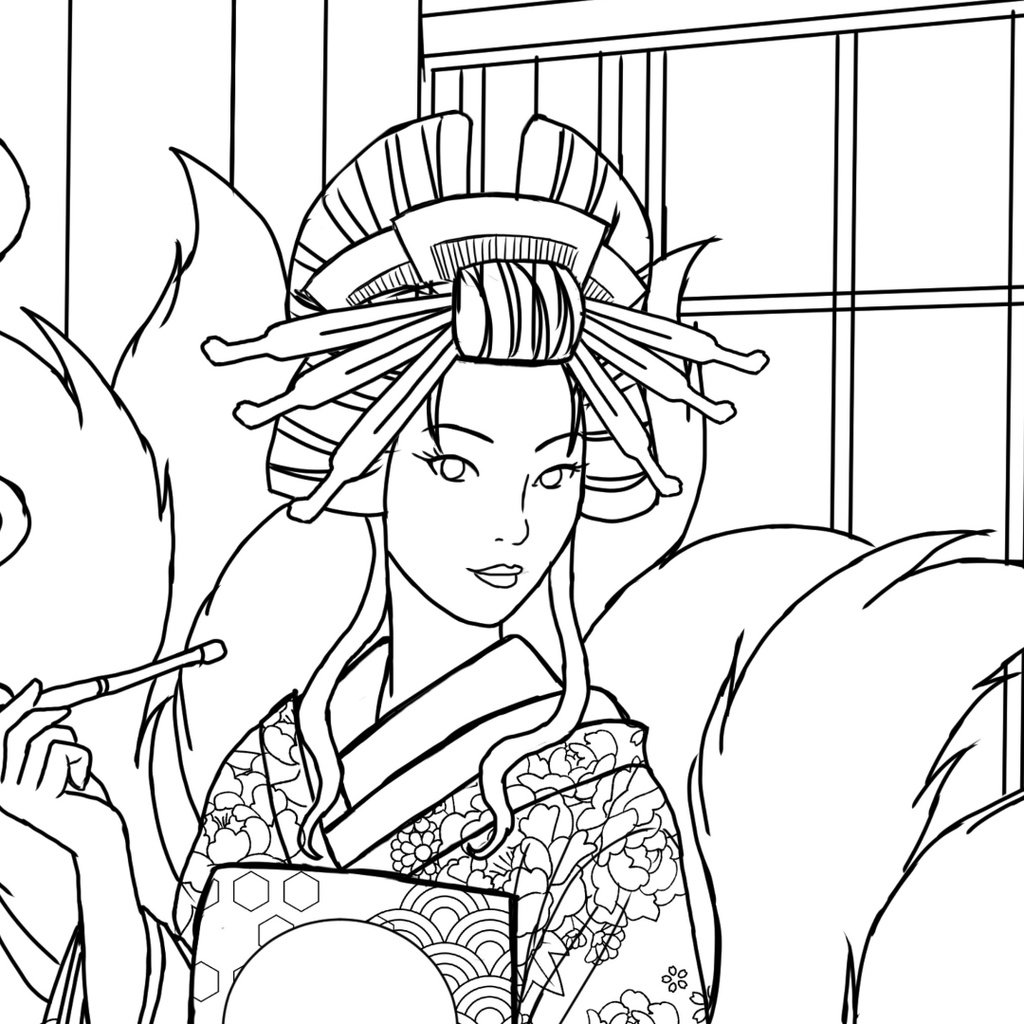 玉藻前 Tamamo-no-Mae - Coloring Page【PDF+JPG / A4 & Letter】