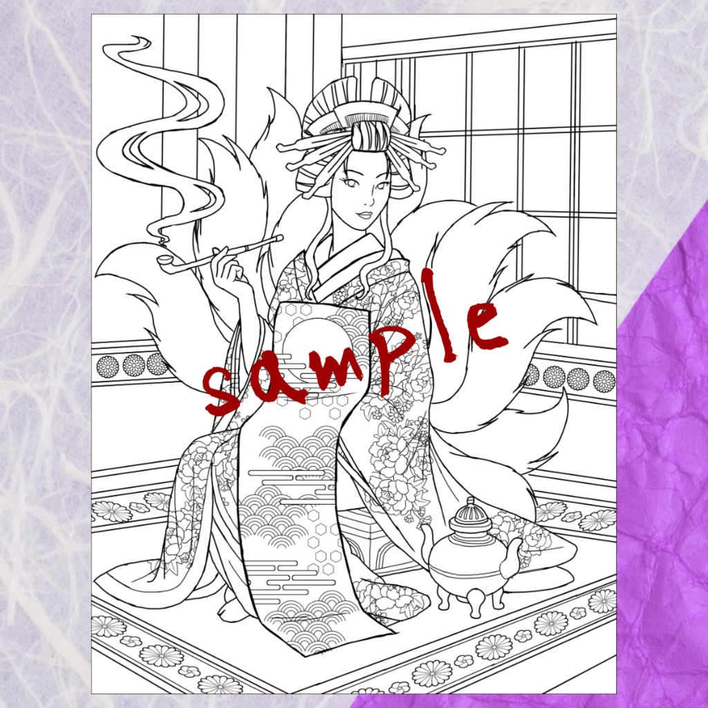 玉藻前 Tamamo-no-Mae - Coloring Page【PDF+JPG / A4 & Letter】