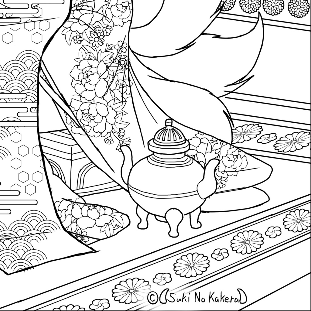 玉藻前 Tamamo-no-Mae - Coloring Page【PDF+JPG / A4 & Letter】