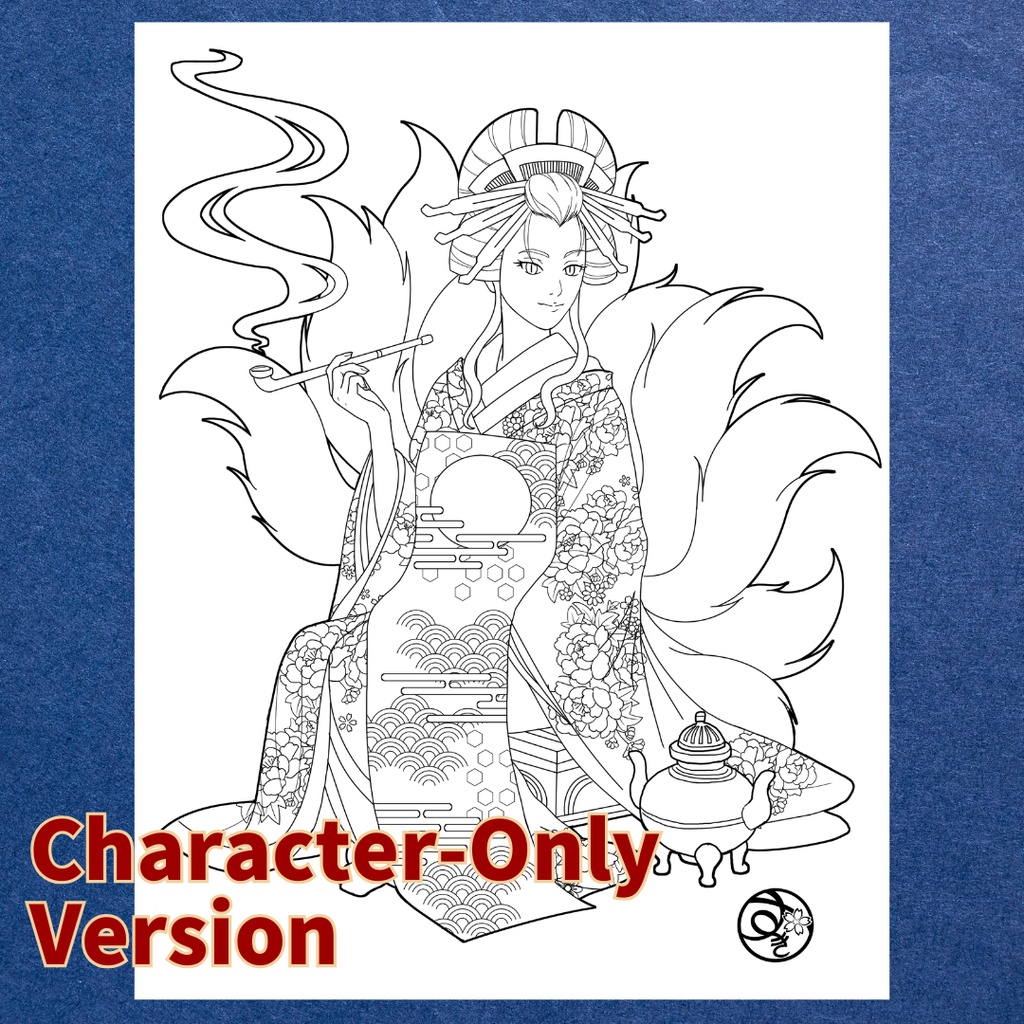玉藻前 Tamamo-no-Mae ぬりえページ | 日本の妖怪 | PDF PNG 収録 | 手描きラインアート