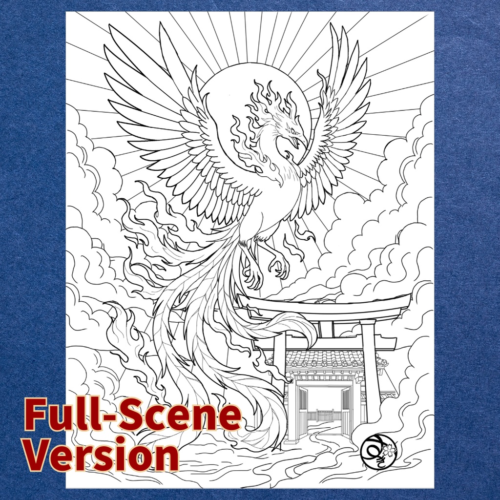 朱雀 Suzaku ぬりえページ | 日本の妖怪 | PDF PNG 収録 | 手描きラインアート
