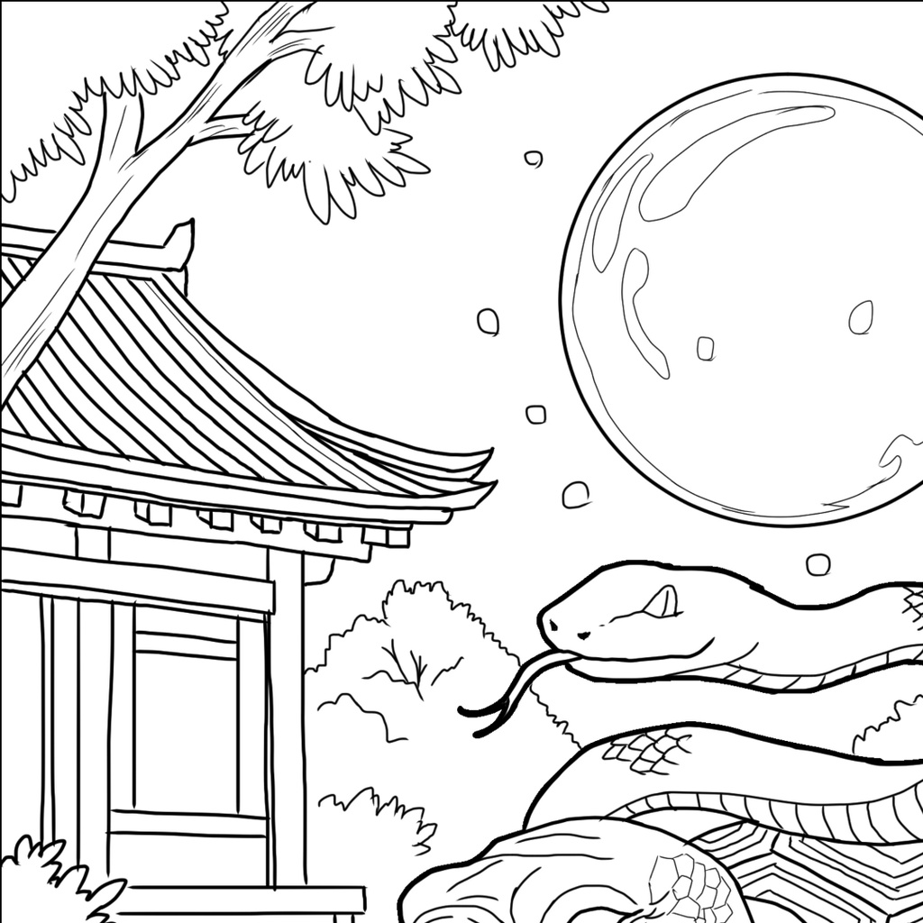 玄武 Genbu ぬりえページ | 日本の妖怪 | PDF PNG 収録 | 手描きラインアート