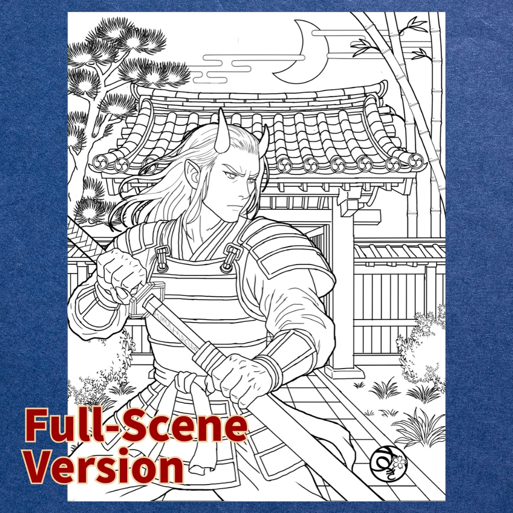 茨木童子 Ibaraki Doji ぬりえページ | 日本の妖怪 | PDF PNG 収録 | 手描きラインアート