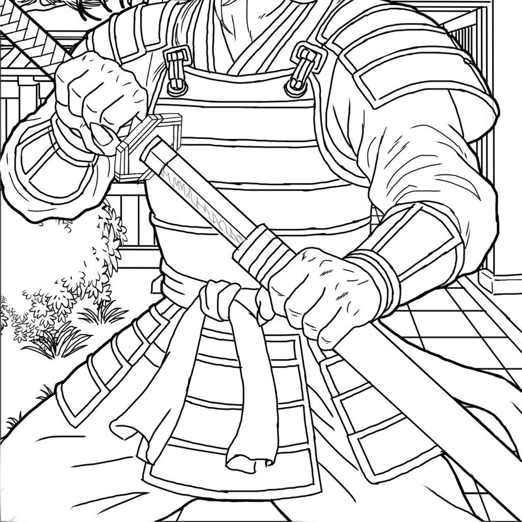 茨木童子 Ibaraki Doji ぬりえページ | 日本の妖怪 | PDF PNG 収録 | 手描きラインアート