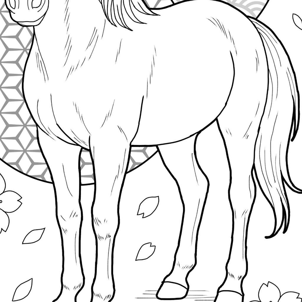 午年 馬 Japanese Zodiac – Horse - Coloring Page【PDF+JPG / A4 & Letter】