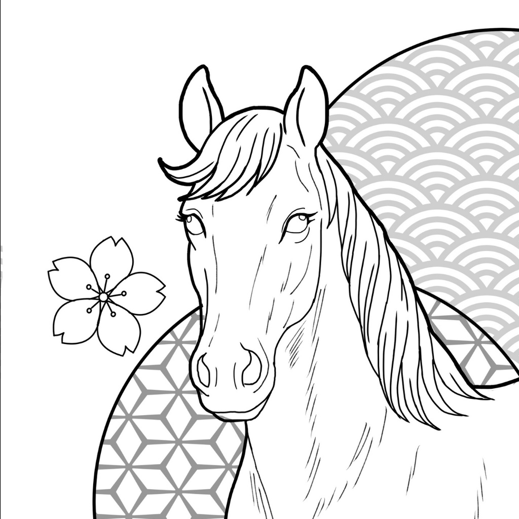 午年 馬 Japanese Zodiac – Horse - Coloring Page【PDF+JPG / A4 & Letter】