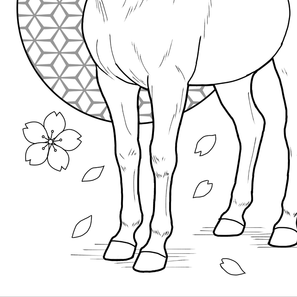 午年 馬 Japanese Zodiac Horse ぬりえページ | 十二支・和風 | PDF PNG 収録 | 手描きラインアート