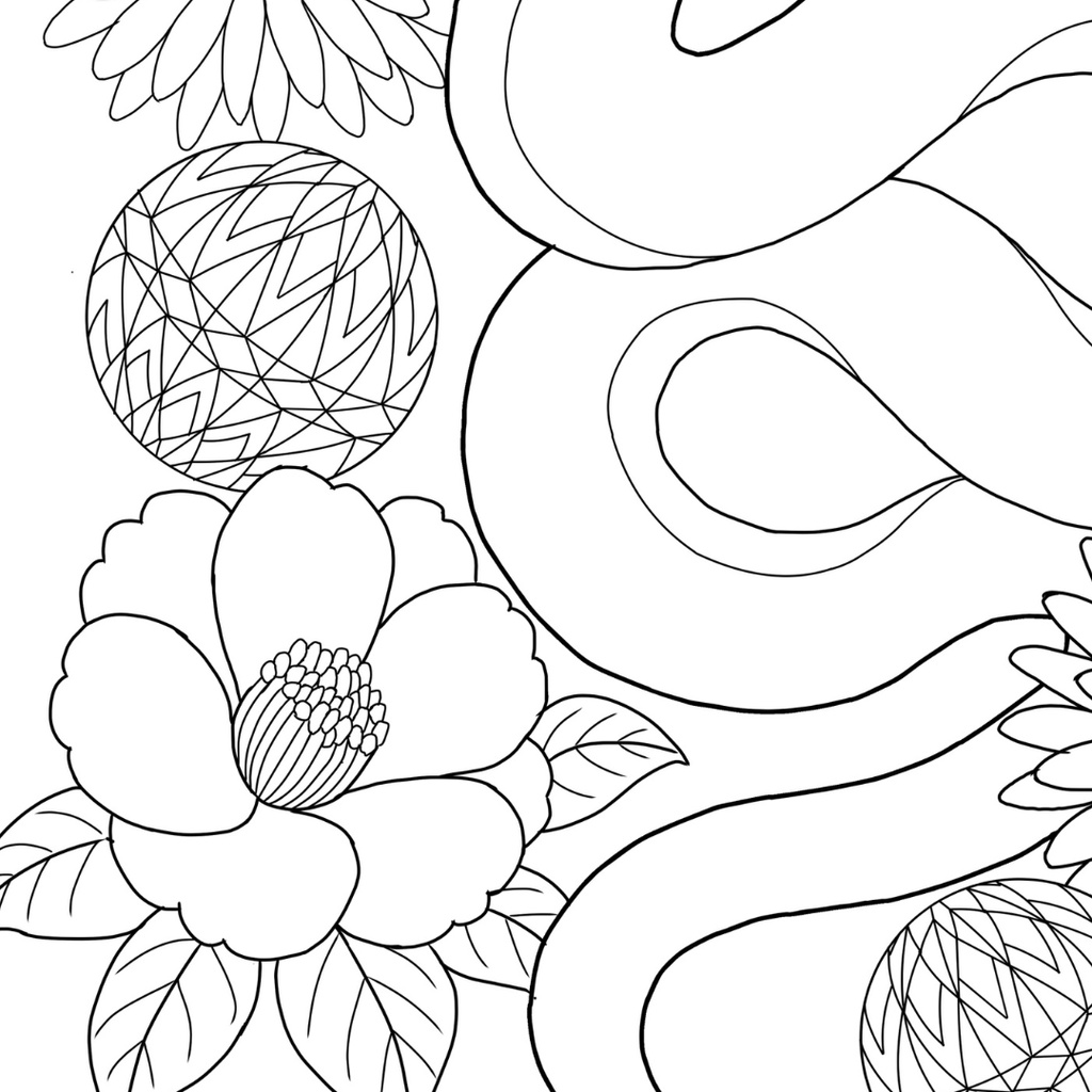 巳年 蛇 Japanese Zodiac Snake ぬりえページ | 十二支・和風 | PDF PNG 収録 | 手描きラインアート