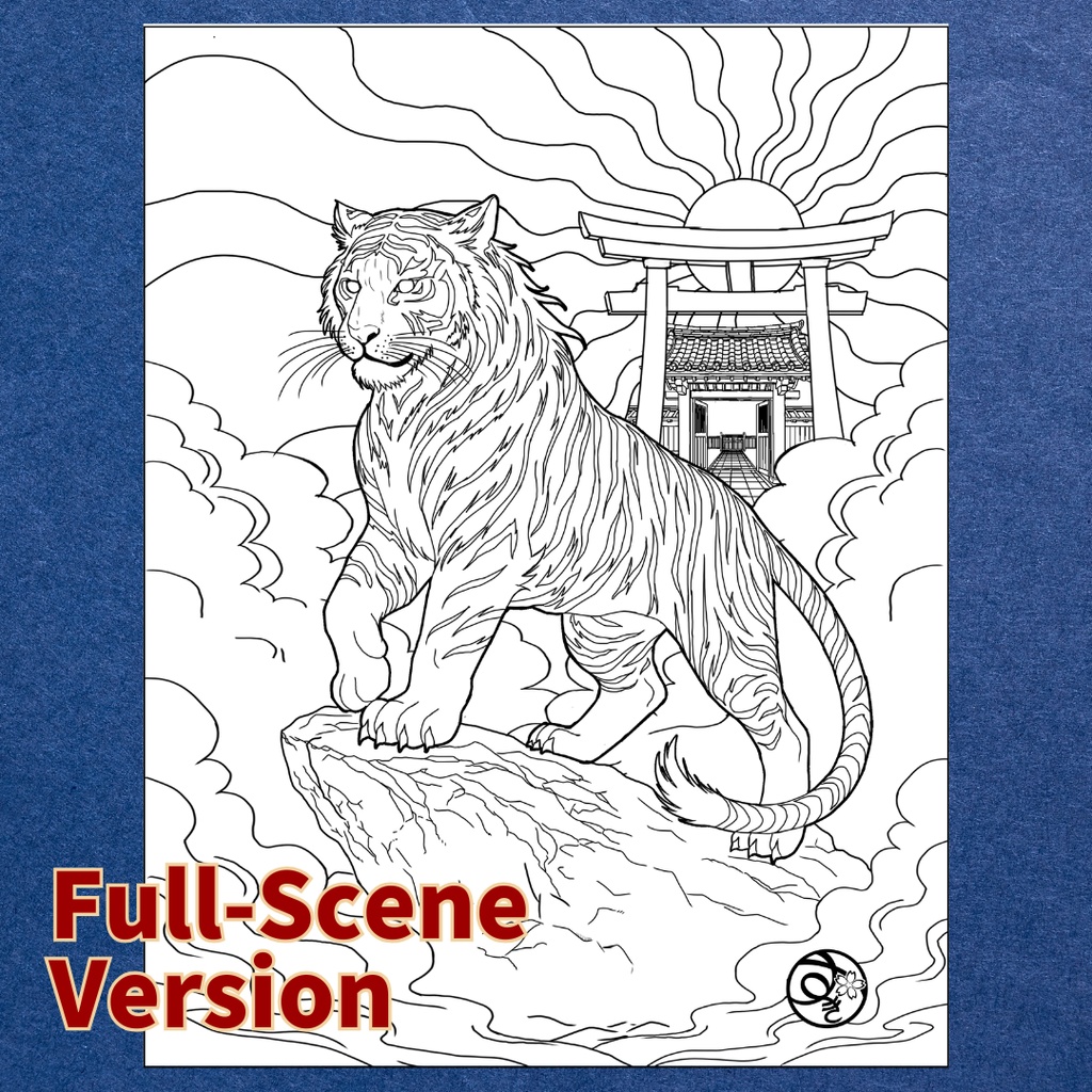 白虎 Byakko ぬりえページ | 日本の妖怪 | PDF PNG 収録 | 手描きラインアート