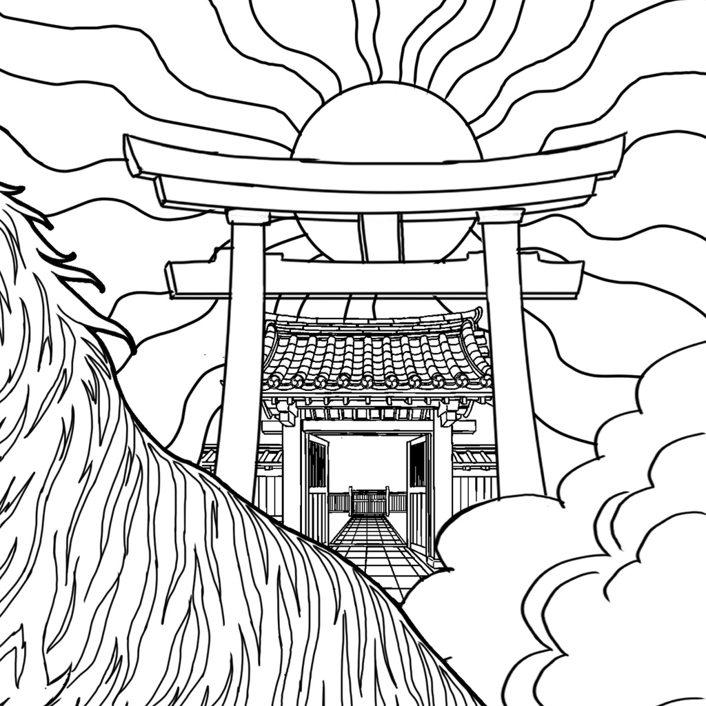 白虎 Byakko ぬりえページ | 日本の妖怪 | PDF PNG 収録 | 手描きラインアート