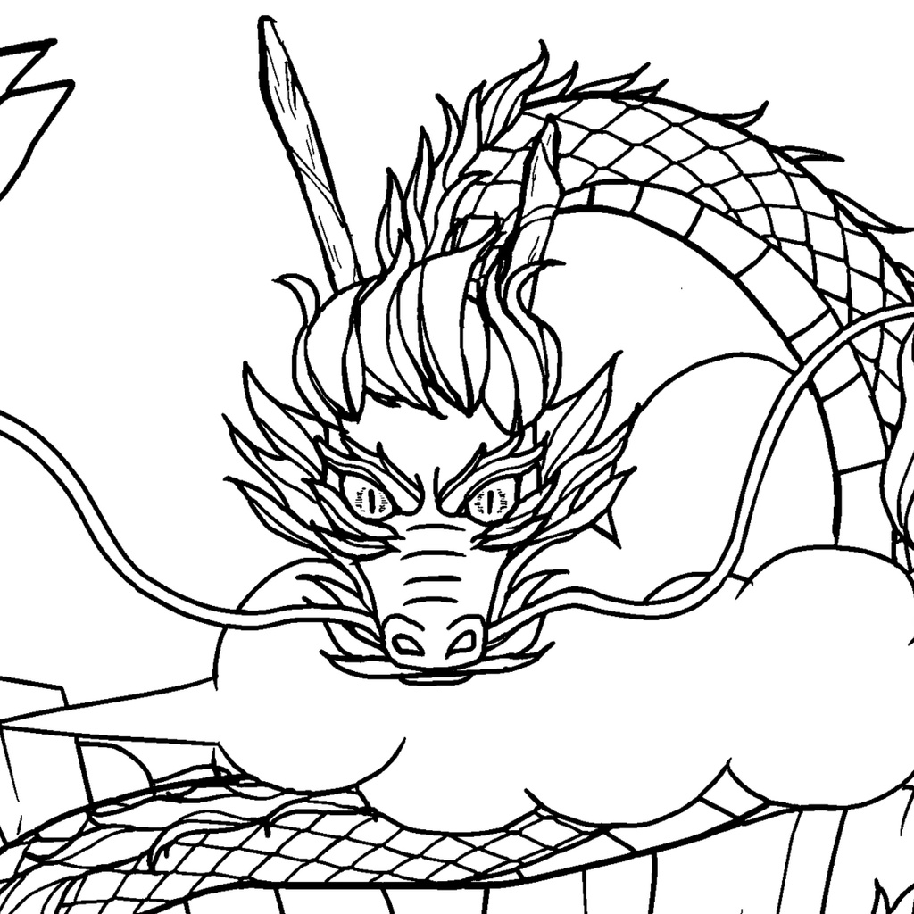 青龍 Seiryu ぬりえページ | 日本の妖怪 | PDF PNG 収録 | 手描きラインアート