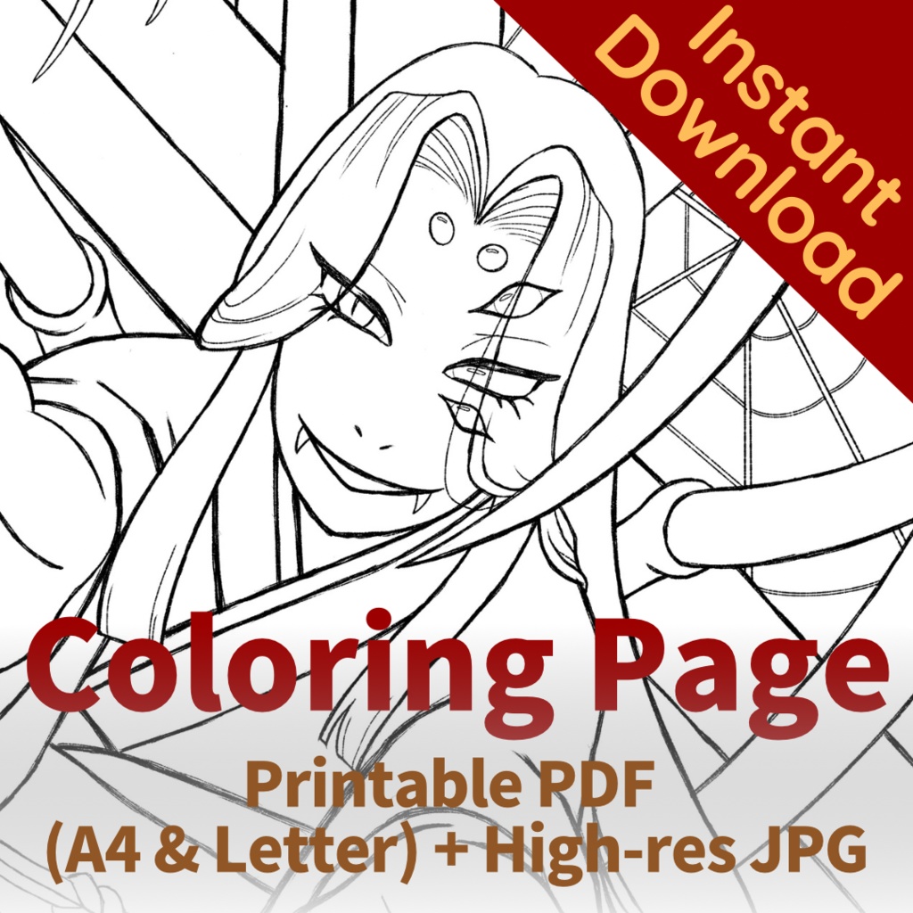 女郎蜘蛛 jorogumo - Coloring Page【PDF+JPG / A4 & Letter】