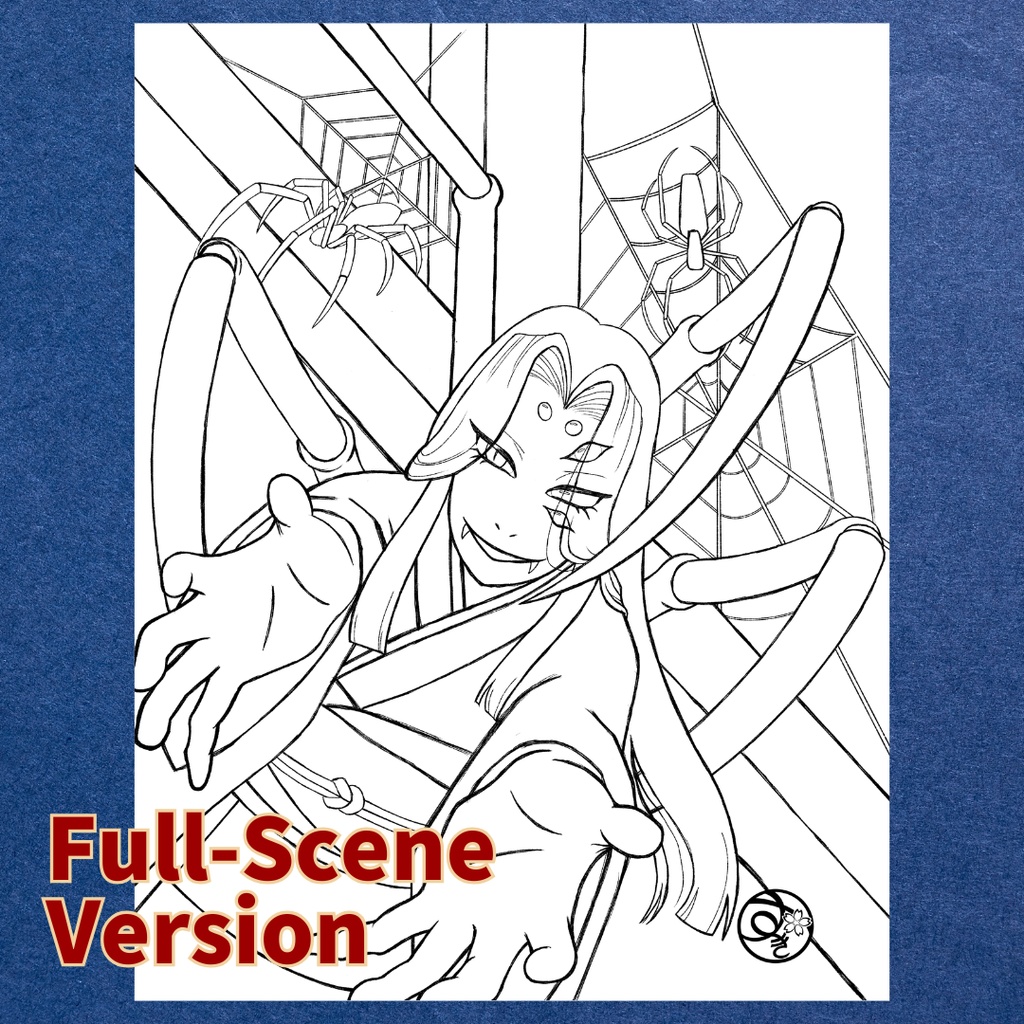 女郎蜘蛛 jorogumo ぬりえページ | 日本の妖怪 | PDF PNG 収録 | 手描きラインアート