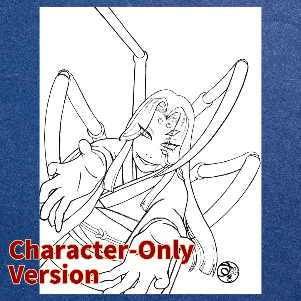女郎蜘蛛 jorogumo ぬりえページ | 日本の妖怪 | PDF PNG 収録 | 手描きラインアート