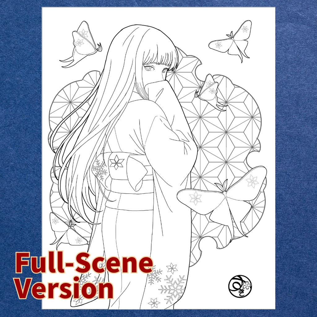 雪女 Yuki-onna ぬりえページ | 日本の妖怪 | PDF PNG 収録 | 手描きラインアート