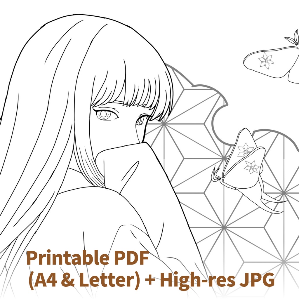 雪女 Yuki-onna ぬりえページ【PDF+JPG / A4 & Letter】