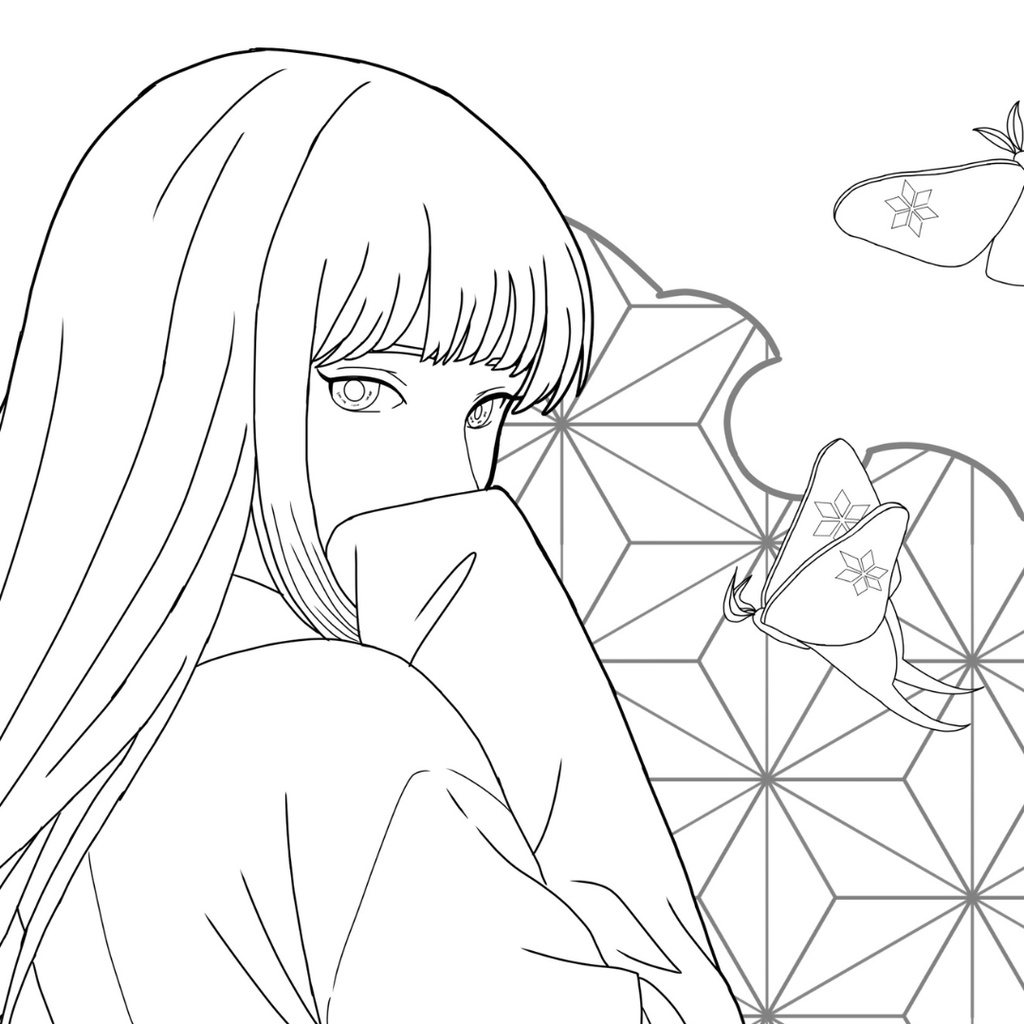 雪女 Yuki-onna ぬりえページ | 日本の妖怪 | PDF PNG 収録 | 手描きラインアート