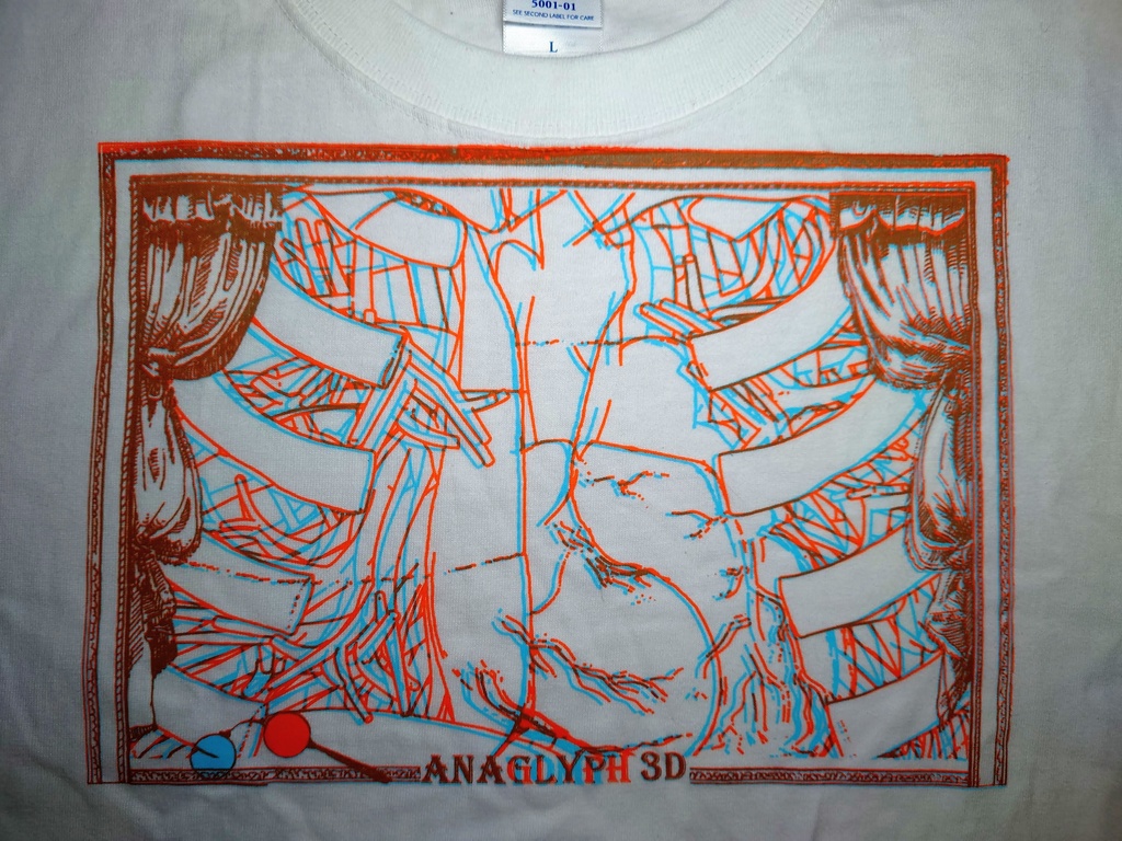 【心臓窓L】シルクスクリーンアナグリフ3DTシャツ【0011】