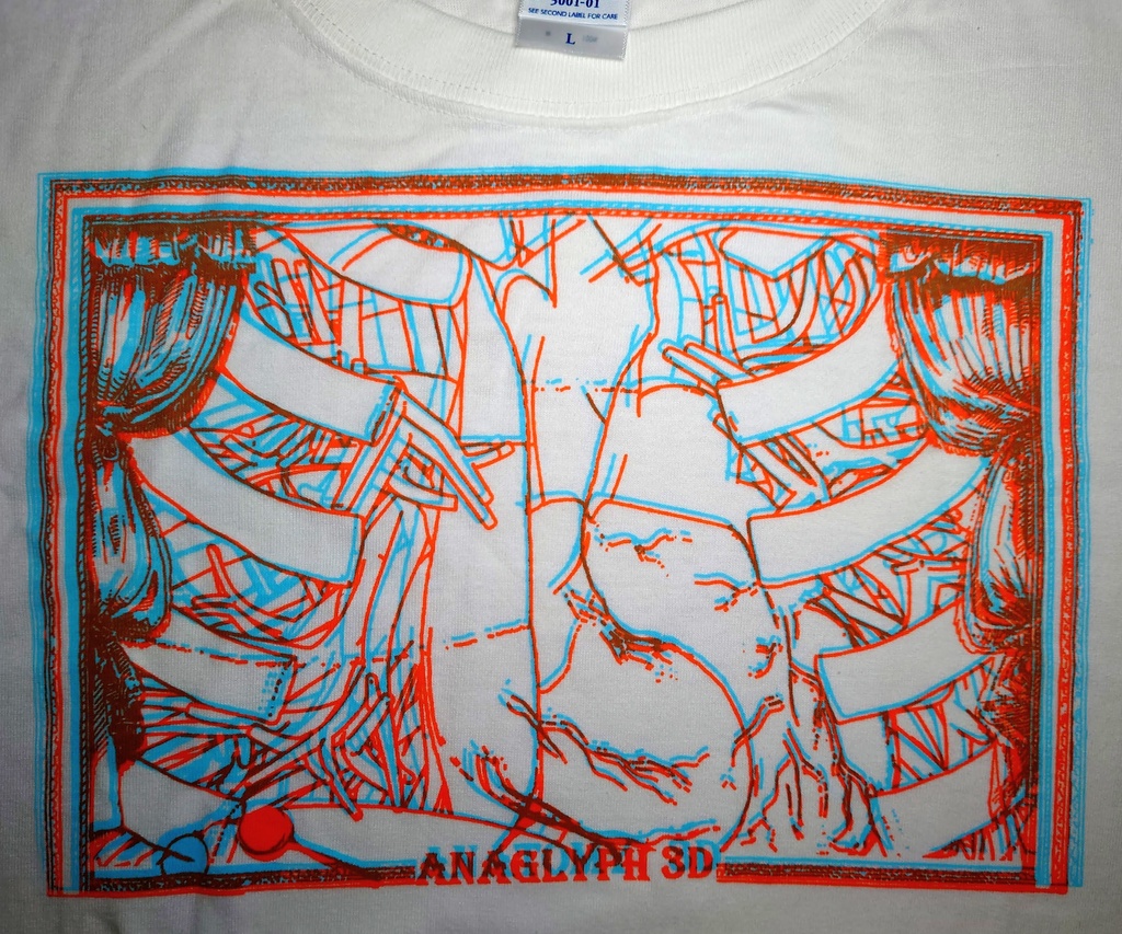 【心臓窓L】シルクスクリーンアナグリフ3DTシャツ【0013】